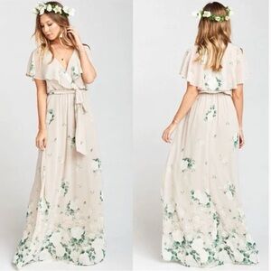 Show Me Your Mumu Cream Floral Ruffle V-Neck Maxi Dress